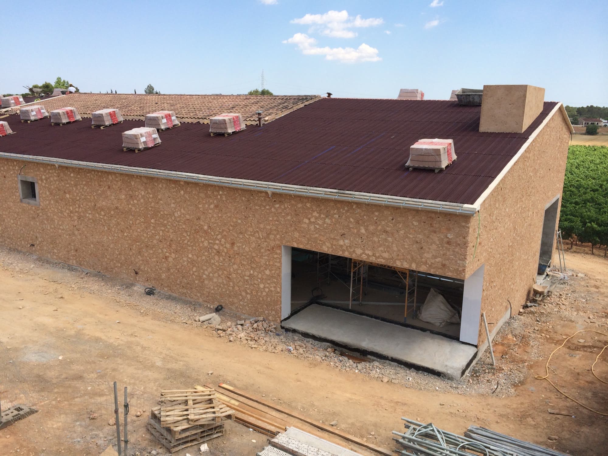 The stone winery under construction